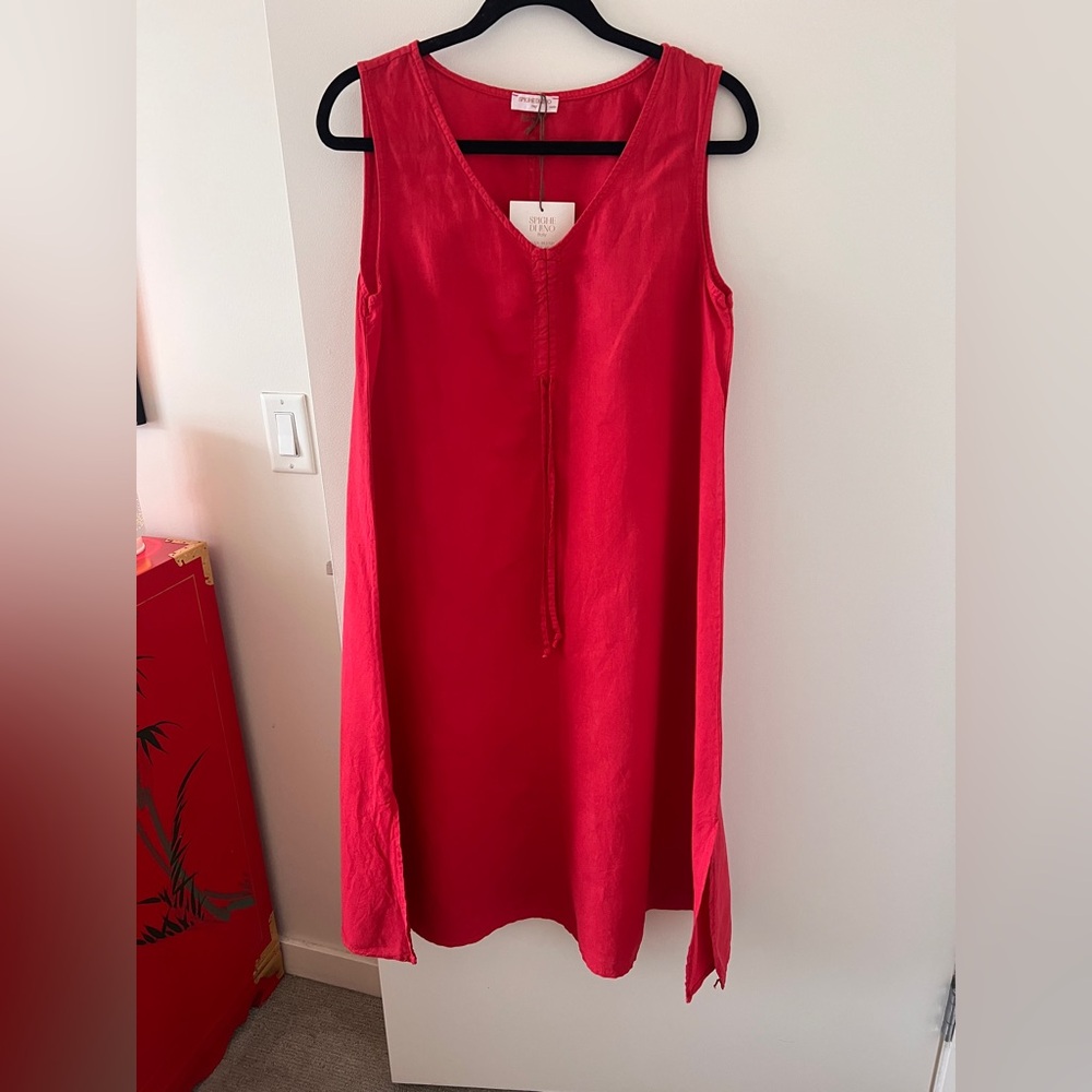 Sleeveless Red Linen Dress